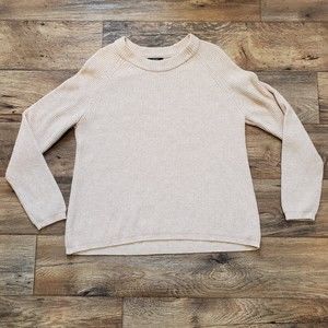 Tahari Women's  Sz L Viscose Blend Ivory Soft Knit Long Sleeves Basic Sweater